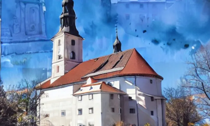 Kostel svatého Jakuba Staršího (Horní Domaslavice) – akvarel