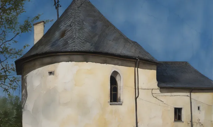 Kostel svatého Jakuba Většího (Dolní Moravice) – akvarel