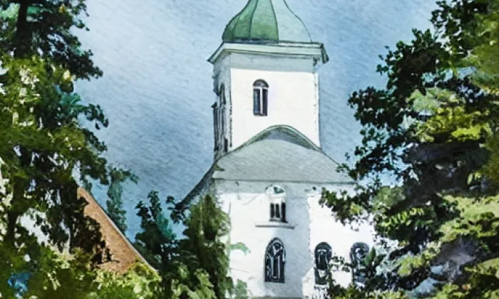 Kostel svatého Jakuba Většího (Guntramovice) – akvarel