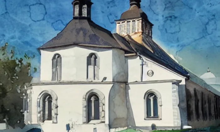 Kostel svatého Jakuba Většího v České Kamenici – akvarel