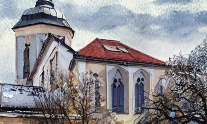 kostel svatého Jakuba Většího v Berouně – akvarel