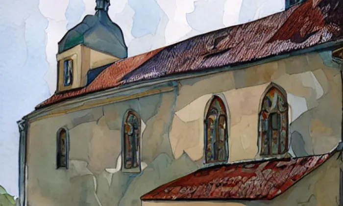 kostel svatého Jana Křtitele (Čechy pod Kosířem) – akvarel