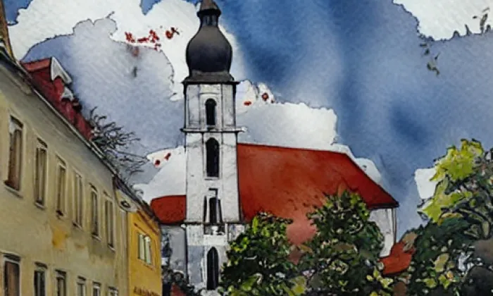 kostel svatého Jana Křtitele (Chudenice) – akvarel
