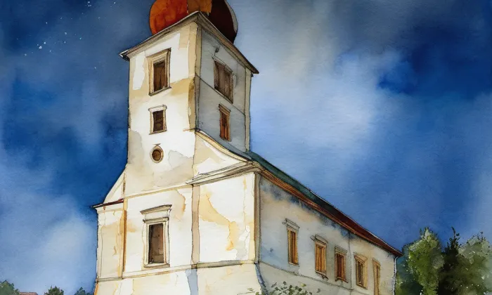 Kostel svatého Jana Křtitele ve Zdislavě – akvarel
