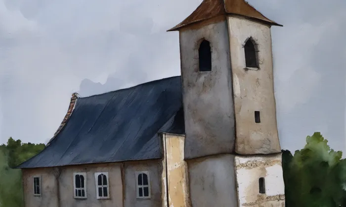 kostel svatého Jana Nepomuckého (Bartošovice v Orlických horách) – akvarel