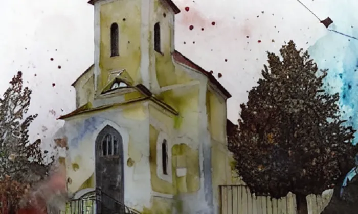 Kostel svatého Jana Nepomuckého (Kařez) – akvarel