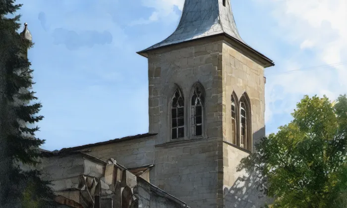 Kostel svatého Jiří (Karlovice) – akvarel