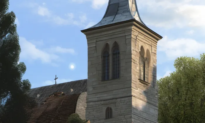 Kostel svatého Jiří (Karlovice) – noc