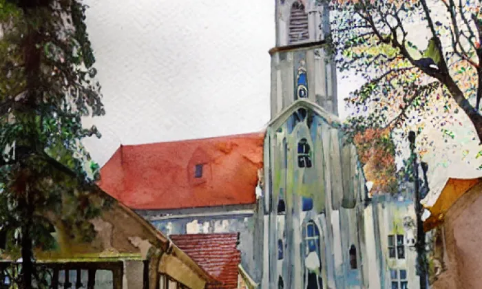 kostel svatého Jiljí (Komárov) – akvarel