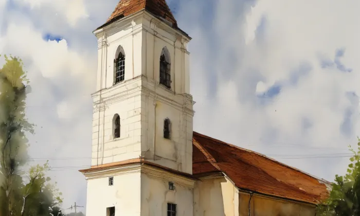 kostel svatého Jiljí (Lukov) – akvarel