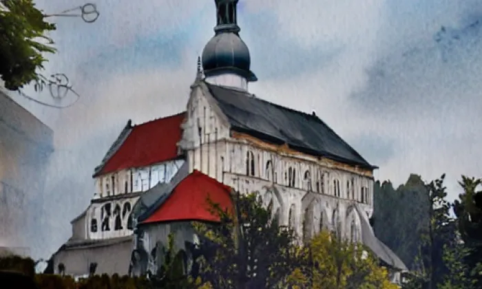 kostel svatého Jiljí v Křinci – akvarel