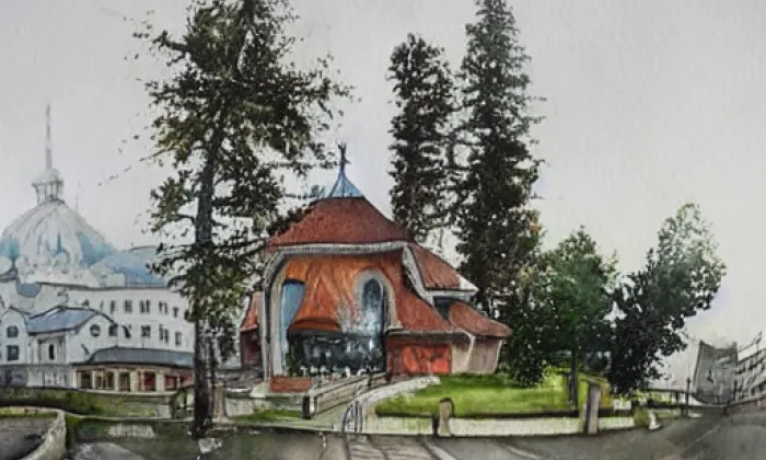 kostel svatého Klimenta (Dobřenice) – akvarel