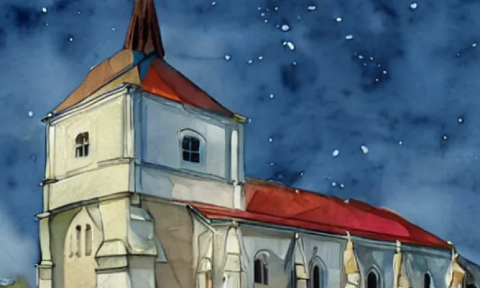 kostel svatého Leonarda – akvarel