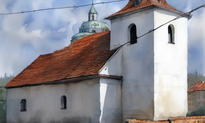 kostel svatého Leopolda (Rokytná) – akvarel