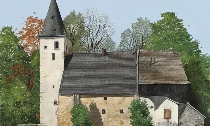 Kostel svatého Linharta (Lidéřovice) – akvarel