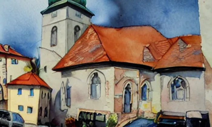 kostel svatého Martina (Frenštát pod Radhoštěm) – akvarel