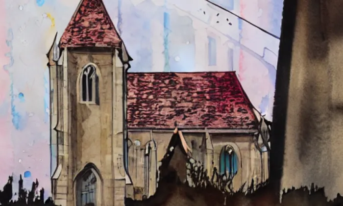 kostel svatého Martina (Věžná) – akvarel