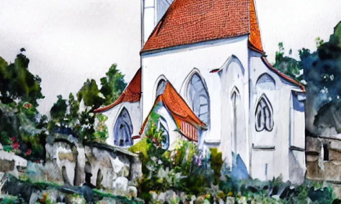 Kostel svatého Martina v Tožici – akvarel