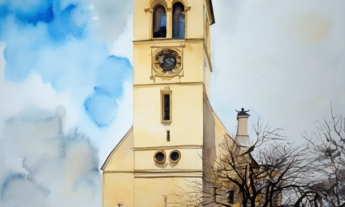 Kostel svatého Martina ve Vidimi – akvarel