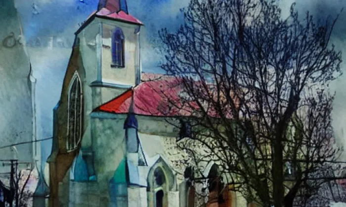kostel svatého Matouše (Fryšava pod Žákovou horou) – akvarel