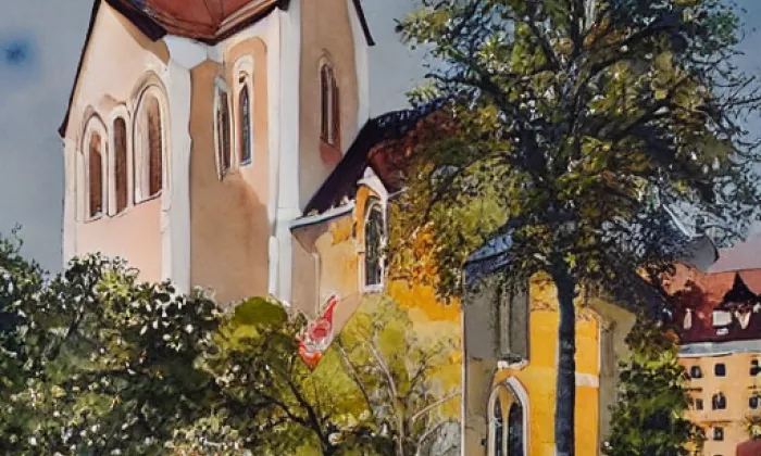 kostel svatého Michaela (Trojovice) – akvarel