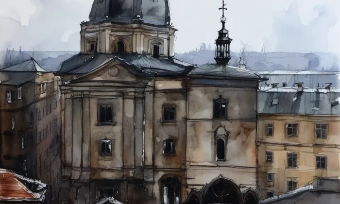 kostel svatého Michala (Olomouc) – akvarel