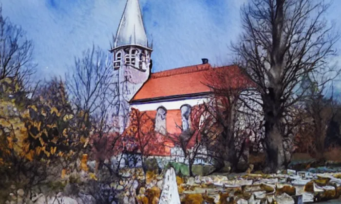 kostel svatého Mikuláše (Boletice) – akvarel