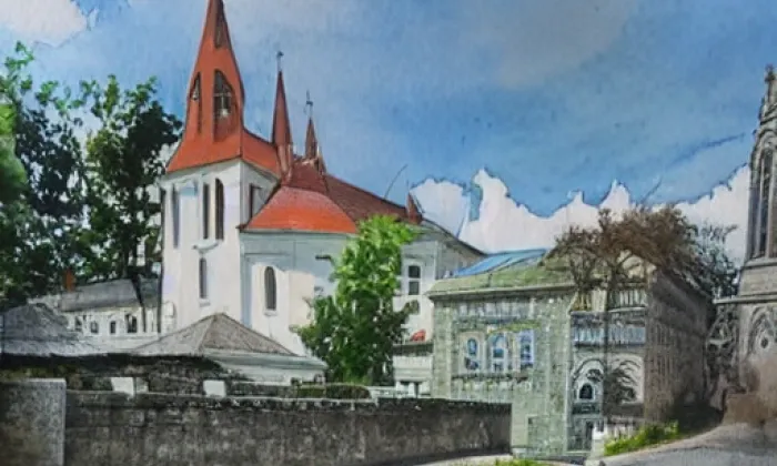 Kostel svatého Mikuláše (Choteč) – akvarel