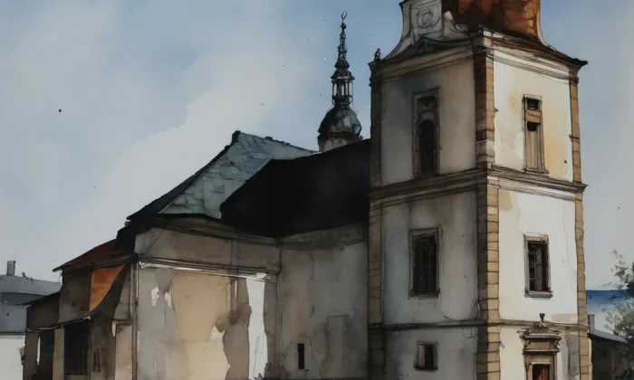 Kostel svatého Mikuláše (Horní Branná) – akvarel