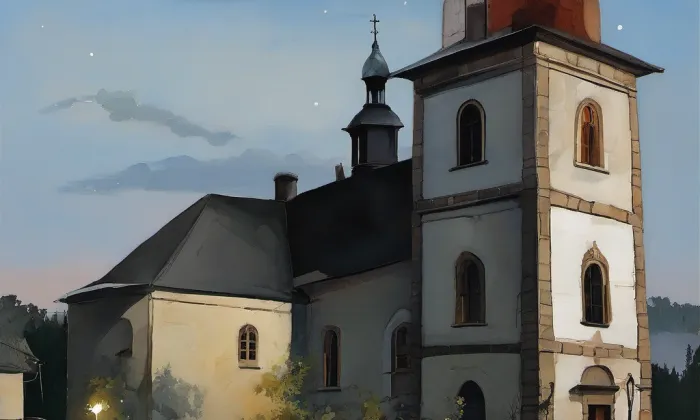 Kostel svatého Mikuláše (Horní Branná) – noc