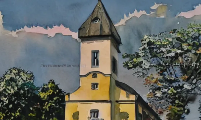 kostel svatého Mikuláše (Ostrov) – akvarel