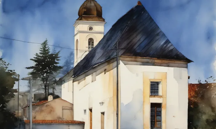 kostel svatého Mikuláše (Poruba) – akvarel