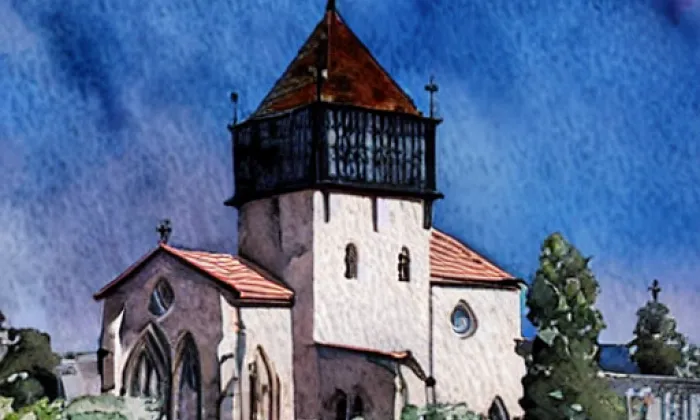 kostel svatého Ondřeje na Sionu – akvarel