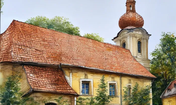 Kostel svatého Osvalda (Nebanice) – akvarel