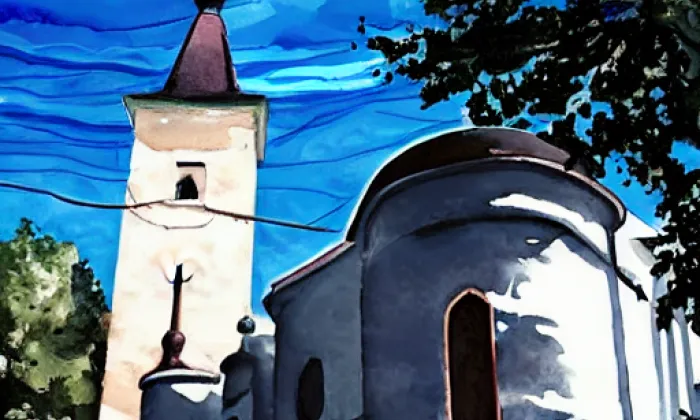 kostel svatého Petra (Milín) – akvarel