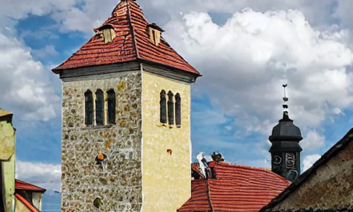 Kostel svatého Petra a Pavla (Řeporyje) – akvarel
