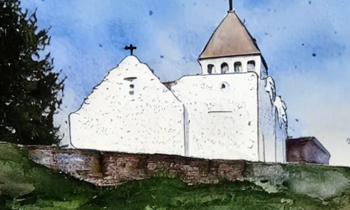 Kostel svatého Petra a Pavla (Albrechtice) – akvarel