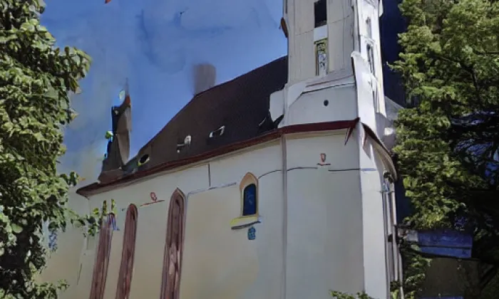 kostel svatého Petra a Pavla (Biskupice) – akvarel