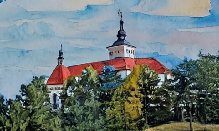 Kostel svatého Petra a Pavla (Podbořany) – akvarel
