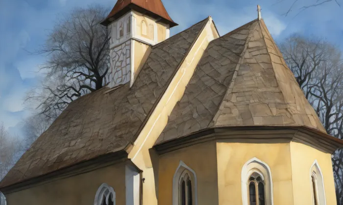 kostel svatého Petra a Pavla (Stav) – akvarel