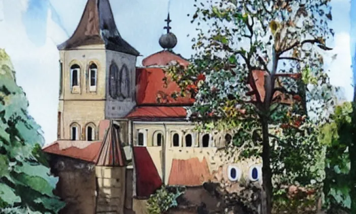 Kostel svatého Petra a Pavla (Svéraz) – akvarel