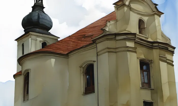 kostel svatého Petra a Pavla v Doksanech – akvarel
