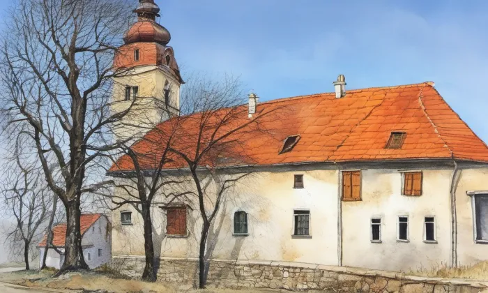Kostel svatého Prokopa (Žiželice) – akvarel