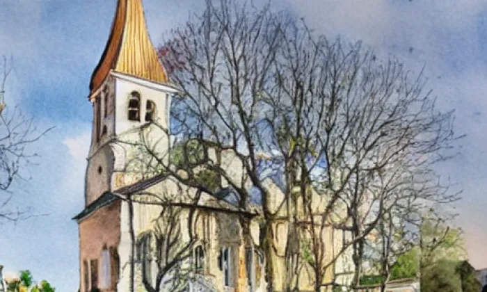 kostel svatého Prokopa (Hořiněves) – akvarel