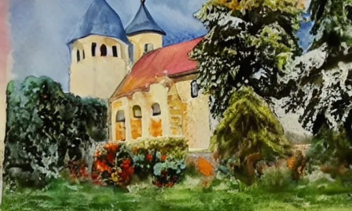 Kostel svatého Prokopa (Semčice) – akvarel