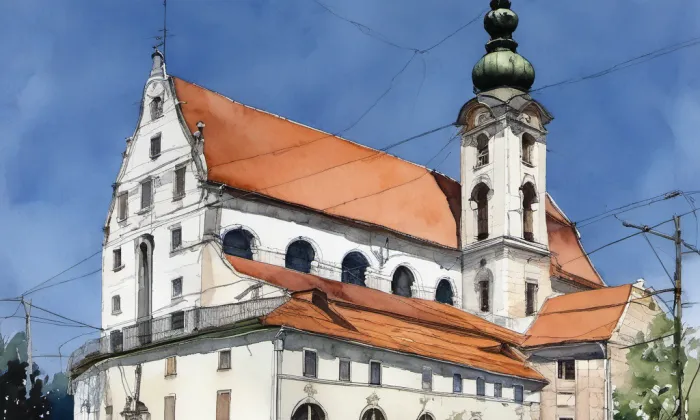kostel svatého Tomáše v Brně – akvarel