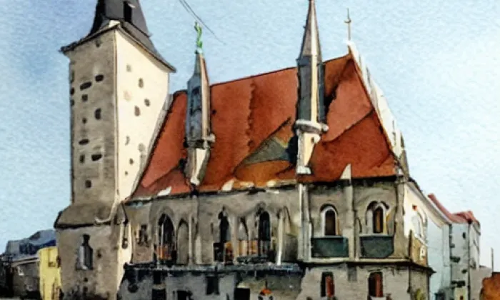 kostel svatého Václava (Bukovník) – akvarel