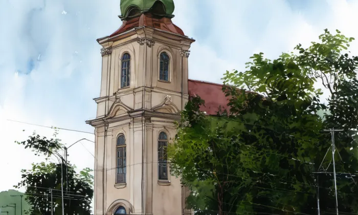 Kostel svatého Václava a Blažeje – akvarel