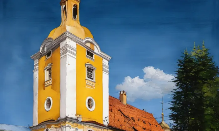 kostel svatého Víta v Kolíně – akvarel