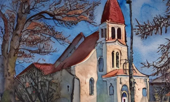 kostel svatého Vavřince (Chrastava I) – akvarel
